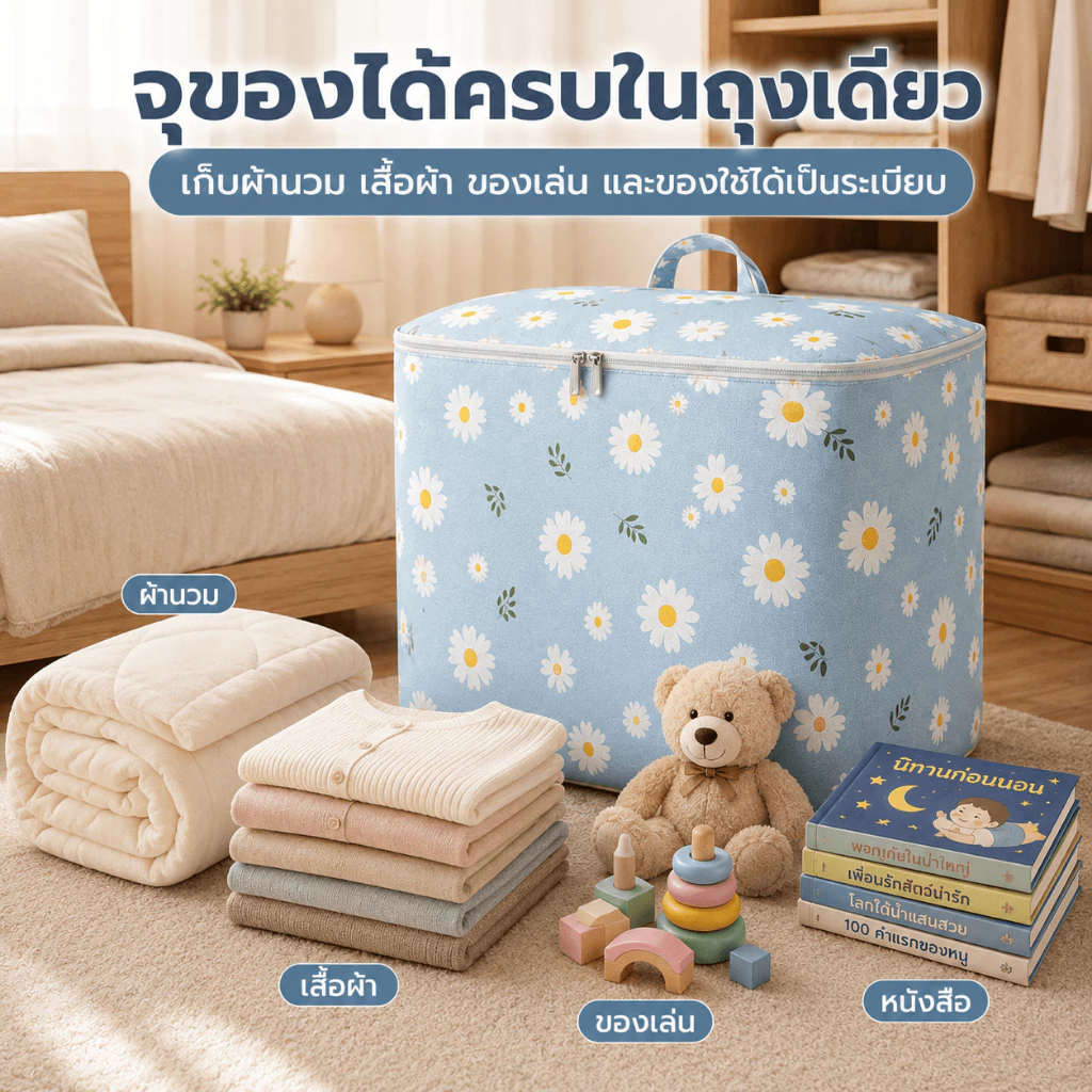 GREENIKA กระเป๋าเก็บของ 240L ถุงเก็บผ้านวม ถุงเก็บเสื้อผ้า ผ้าหนา กันน้ำและกันฝุ่น thumbnail 9