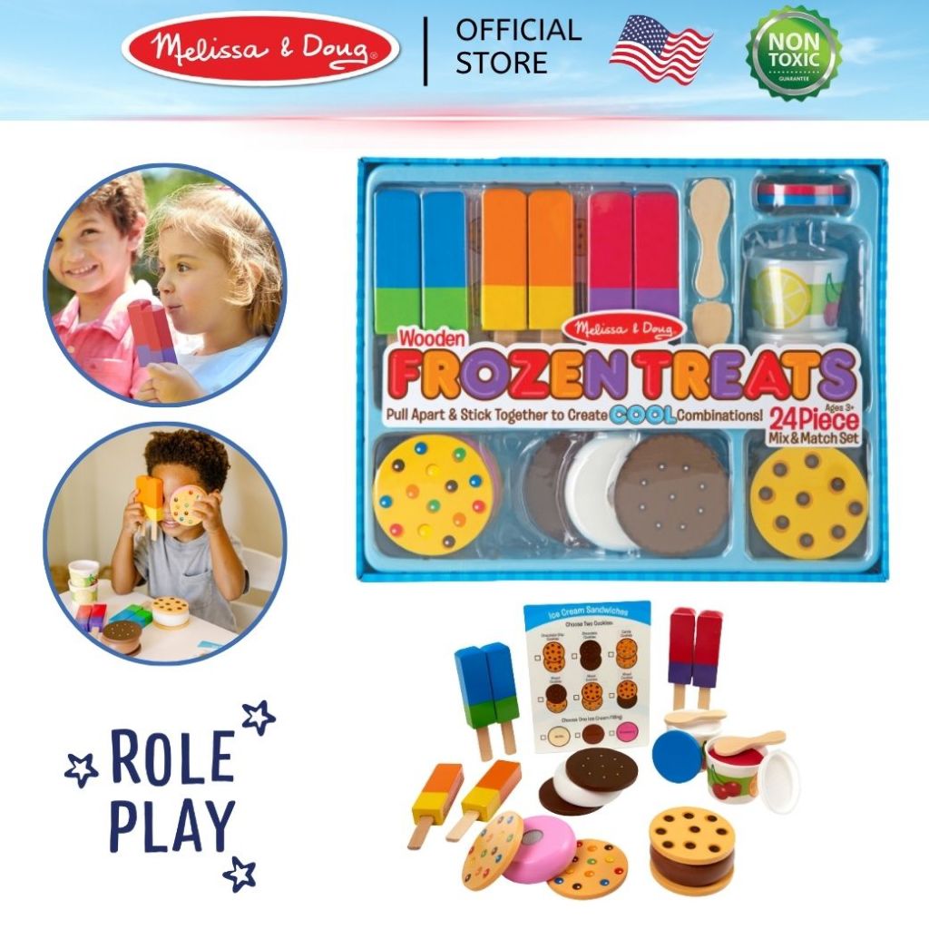 (ของแท้ USA) ของเล่นไอศกรีมไม้ ตักไอศกรีม ร้านไอศกรีม ของเล่นอาหาร Frozen Treat Ice Cream Play Set Melissa & Doug 9869