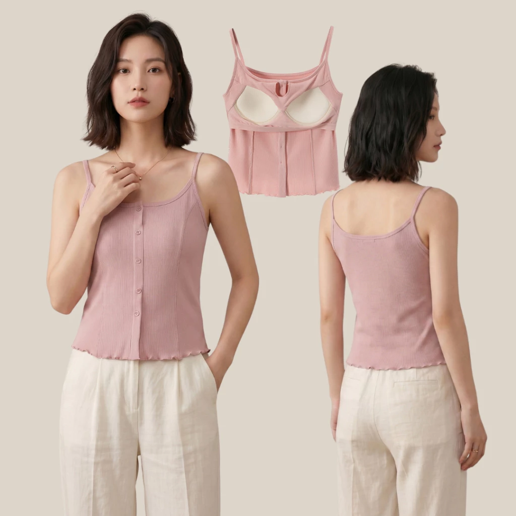 WsimpleBra | Lalin Camisole เสื้อสายเดี่ยว กระดุมกลางอก มีบราในตัว เลิกใส่ชุดชั้นในและซิลิโคลปิดจุก
