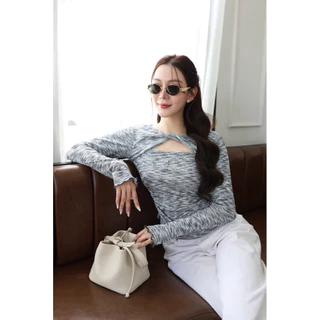 NO.635 Mimi Top เสื้อยืดแขนยาวผ้าลายดีไซน์คอทวิส