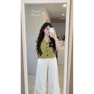 เสื้อคอวีปะดอกผ้าฝ้าย