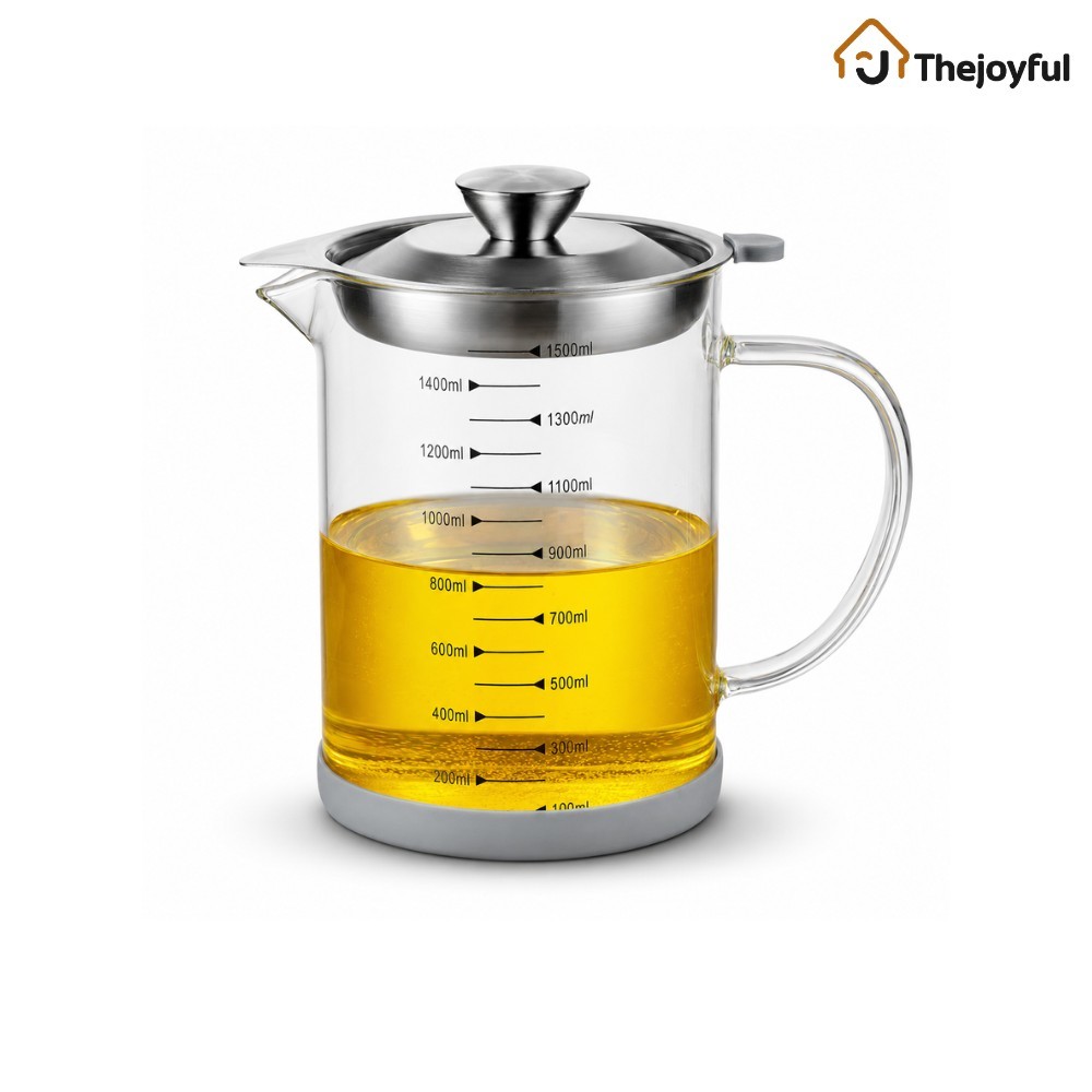 Thejoyful เหยือกกรองน้ำมัน แก้วเก็บน้ำมัน oil filter pot ตัวกรองตาข่ายละเอียดสแตนเลส พร้อมสเกลแสดงปริมาณ