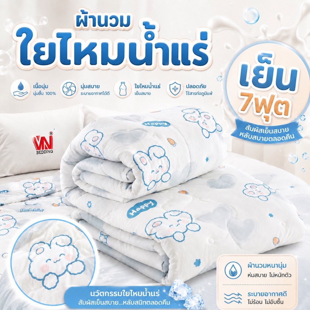 ผ้านวมใยไหมน้ำแร่ ไหมน้ำแข็ง 7 ฟุต ผ้านุ่ม ผ้าเย็น ที่สุดของผ้านวมไฮโซ