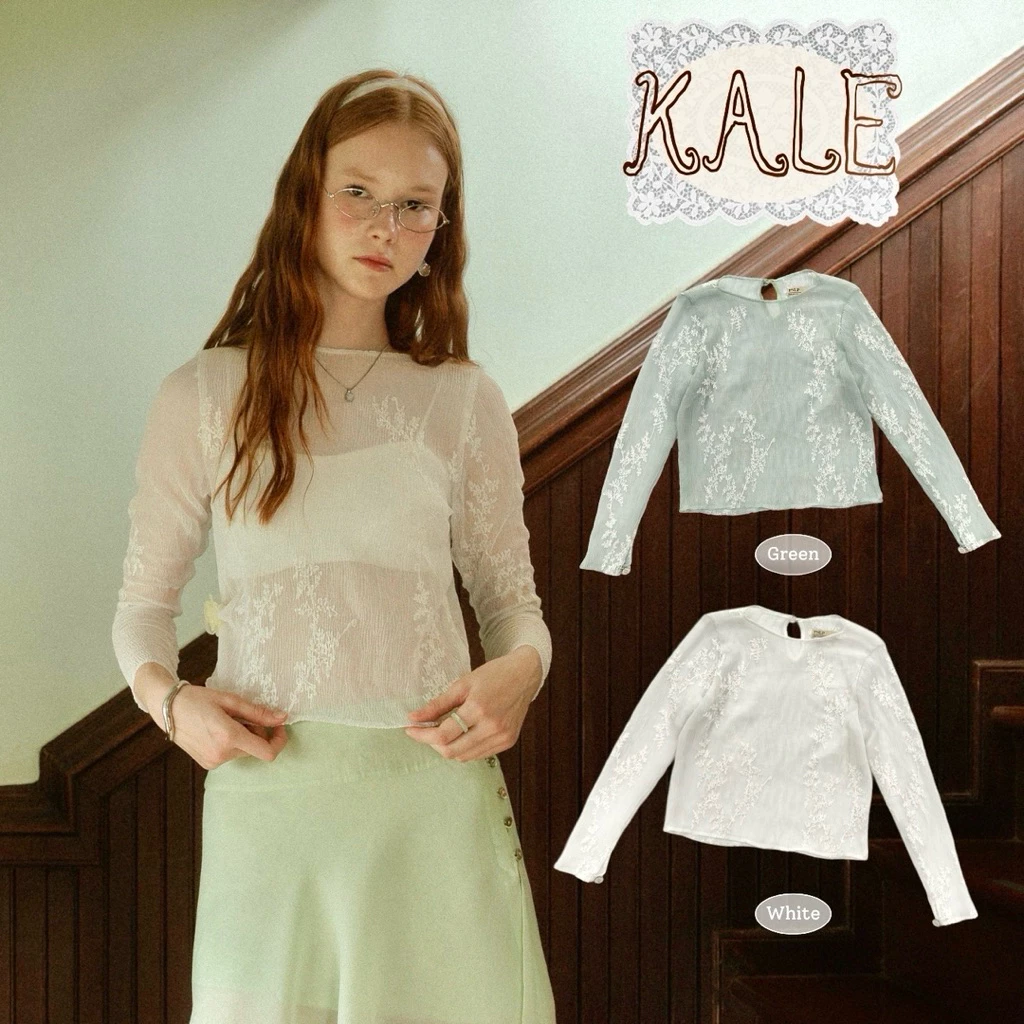 KALE LACE TOP(White•Past green)