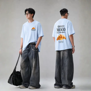 THIDAPHON เสื้อยืดแขนสั้น คอกลม เสื้อยืดผู้ชาย สีขาว สีดำ แฟชั่น พิมพ์ลาย Oversize ผ้านุ่ม ทรงหลวม ใส่สบาย ระบายอากาศ