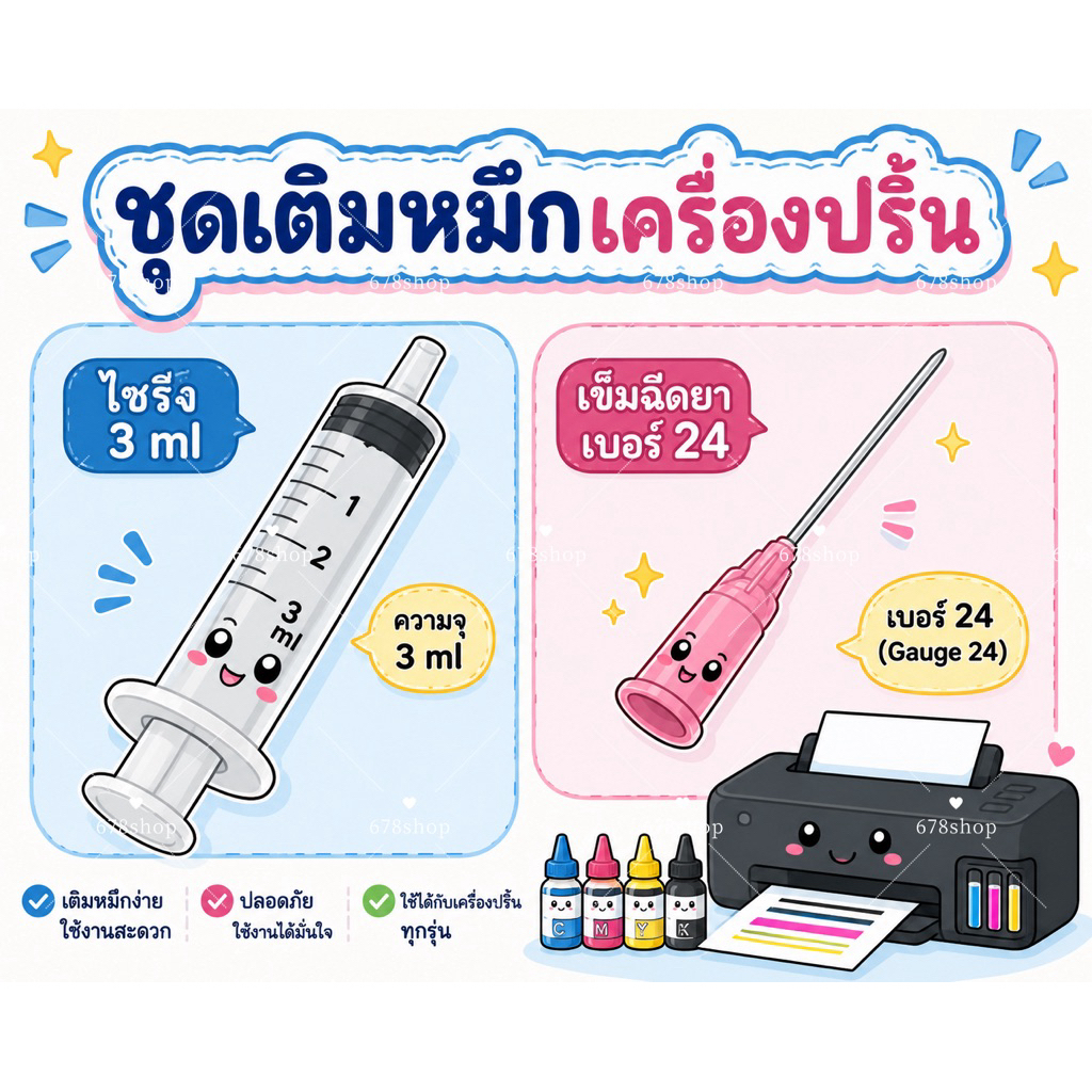 ชุดอุปกรณ์เติมหมึกเครื่องปริ้น พร้อมส่ง