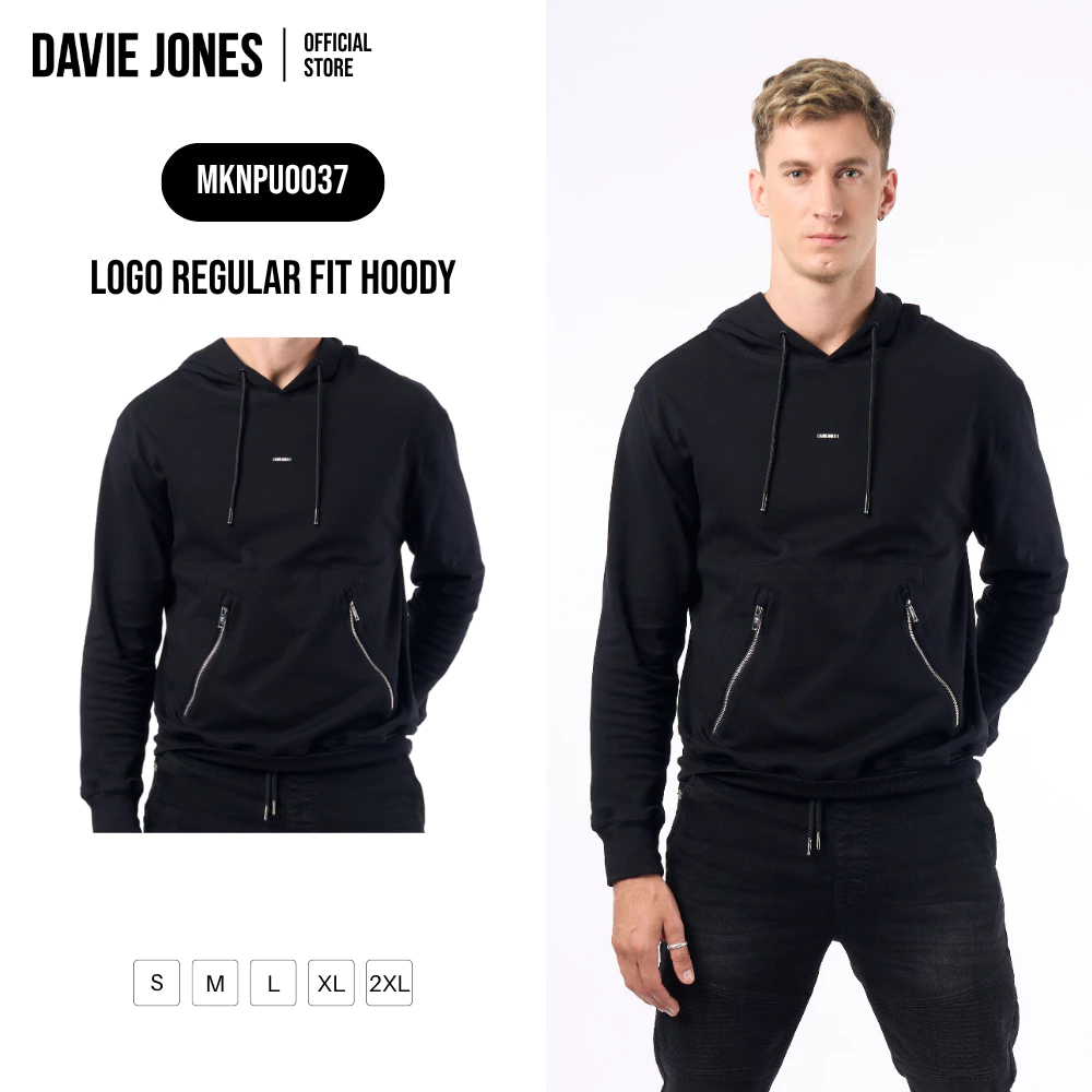 DAVIE JONES [BE FEARLESS] เสื้อฮู้ดดี้ผู้ชาย Logo Regular Fit Hoody สีดำ PU0037