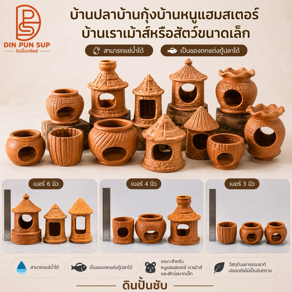 บ้านปลา / หนู แฮมเตอร์ และสัตว์ขนาดเล็ก ขนาดความสูง 3-6นิ้ว