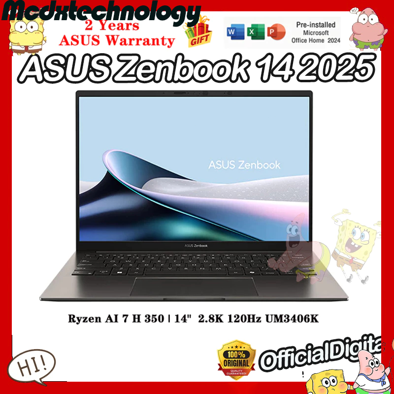 2025 ASUS Zenbook 14 UM3406K Ryzen AI 7 H 350 14" 2.8K 120Hz OLED ASUS Lingyao 14 ASUS AI Laptop 华硕灵耀14 Asus Warranty