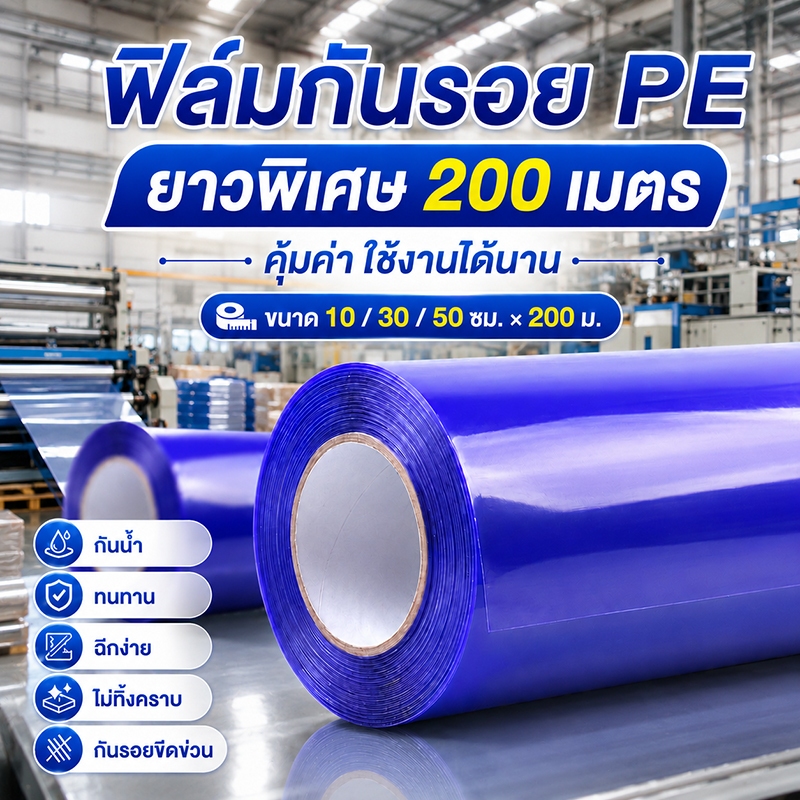 ฟิล์มป้องกันพื้นผิว สีฟ้า กว้าง10/30/50cm ยาว200ม. ไม่ทิ้งคราบกาว กันรอย