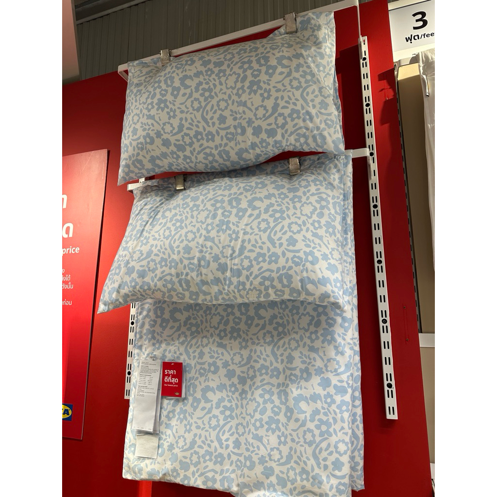 shoppingIKEA CYMBALBLOMMA ซิมบอลบลุมมา ปลอกผ้านวมและปลอกหมอน, ขาว/น้ำเงิน, 150x200/50x80 ซม.