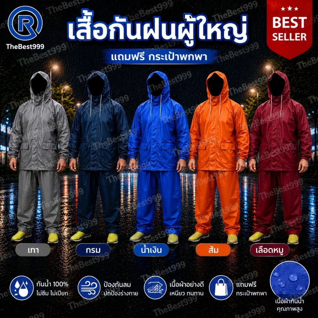 📌รับประกันคุณภาพภาพ100%🌧️เสื้อกันฝน+กางเกง(แถมฟรี กระเป๋าพกพา) คุณภาพดีเยี่ยม100% ดึงไม่ขาด น้ำไม่เข้า100% พร้อมส่ง