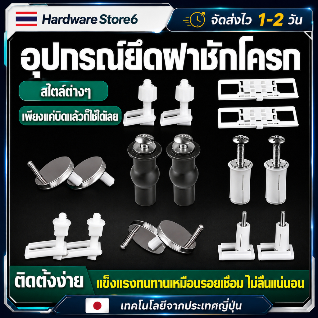 Hardware Store6 จัดส่งภายใน 24 ชม. น๊อตยึดฝาชักโครก ชุดอะไหล่บานพับฝารองนั่ง มีแหวนรอง ติดตั้งง่าย แน่น ทน ไม่หลุด ใช้ดี