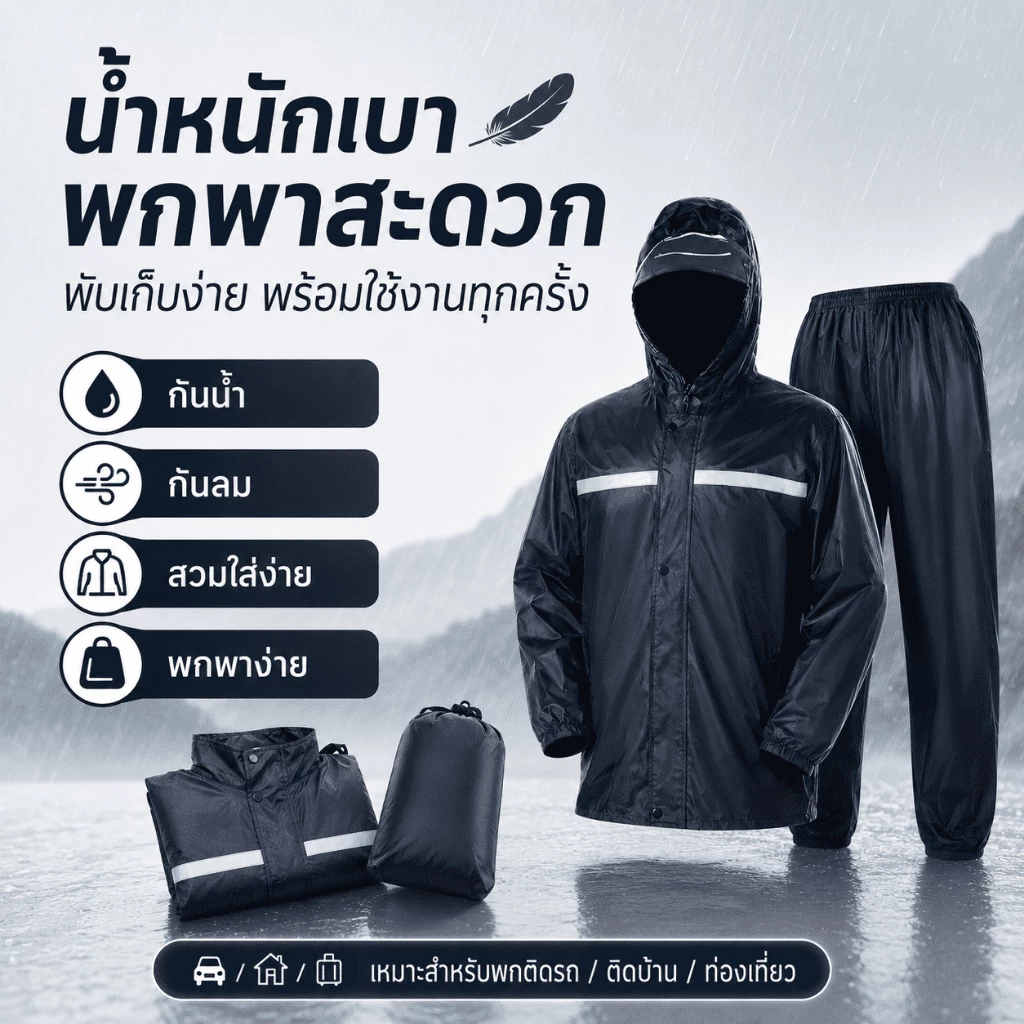 KAWI ชุดกันฝน 2 ชิ้น เสื้อและกางเกง มีแถบสะท้อนแสง thumbnail 3