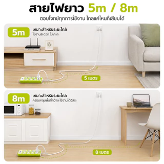 ปลั๊กไฟ 7 ช่อง 2300 W ปลั๊กพ่วง สายยาว 3 เมตร 5 เมตร8 เมตร usb ปลั๊กชาร์จ คุณภาพดี ทำจากทองเหลือง สายยาว