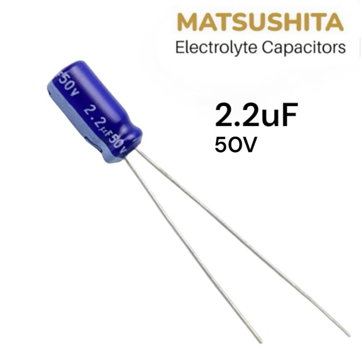 คาปาซิเตอร์ 2.2uF 50V Matsushita Capacitor อิเล็กโทรไลติก ลำโพง วงจรขยายเสียง (2-4ชิ้น) วิธีต่อคาปาซ