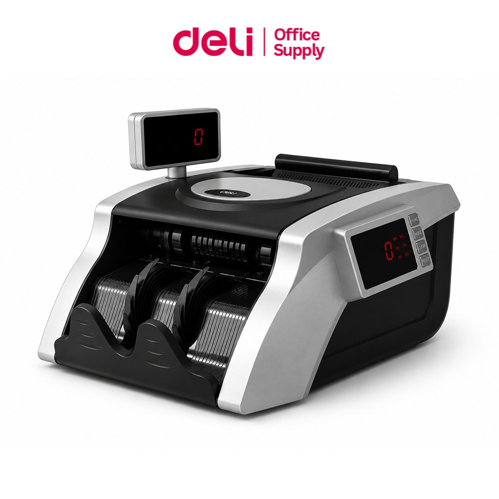 Deli เครื่องนับแบงค์ เครื่องนับธนบัตร 4ระบบอัจฉริยะ จอหมุน270° รองรับหลายสกุลเงิน Bill Counter