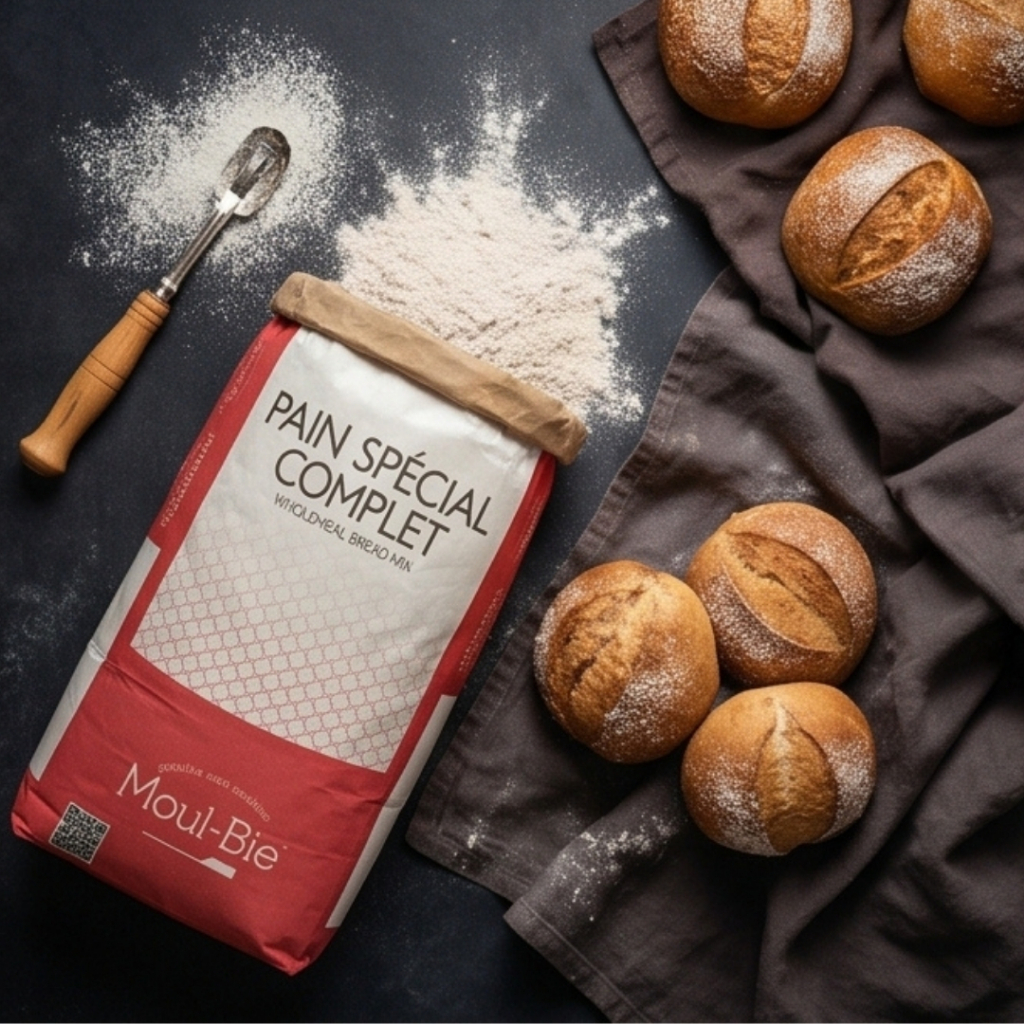 (แบ่งขาย) แป้งโฮลวีท 100% แป้งขนมปังฝรั่งเศส GMP (Moul-Bie) ไม่ขัดสี (Wholemeal) ไฟเบอร์สูง สำหรับทำขนมปังเพื่อสุขภาพ
