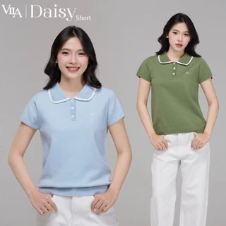 VILA I VL130 Daisy Short เสื้อไหมพรมแขนสั้น กระดุมดอกไม้