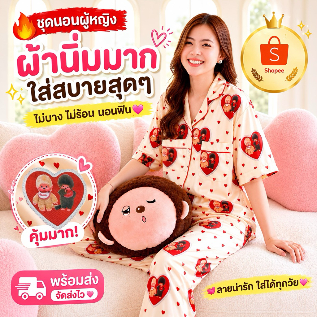 (เก๊บโค๊ดส่วนลด)👕🩳💤ม่อนชิชิน่ารัก พร้อมส่ง สาวกม่อนชิคนรักม่อนต้องมีแล้วชุดนอนที่ใส่สบาย📌 Item เด็ด ✨ ‘ ที่ต้องมีติดบ้าน