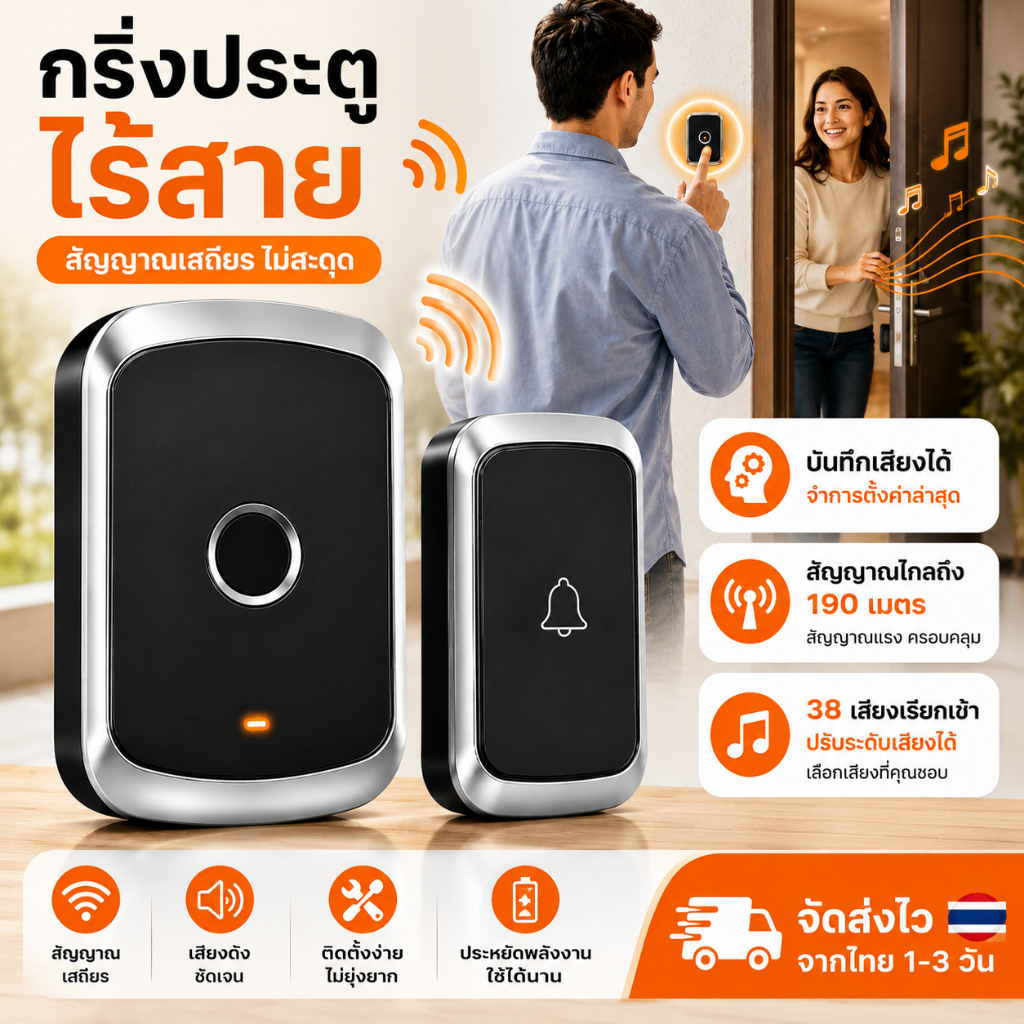 CallTou กริ่งประตูไร้สาย กันน้ำ IP44 กริ่งบ้านไร้สาย