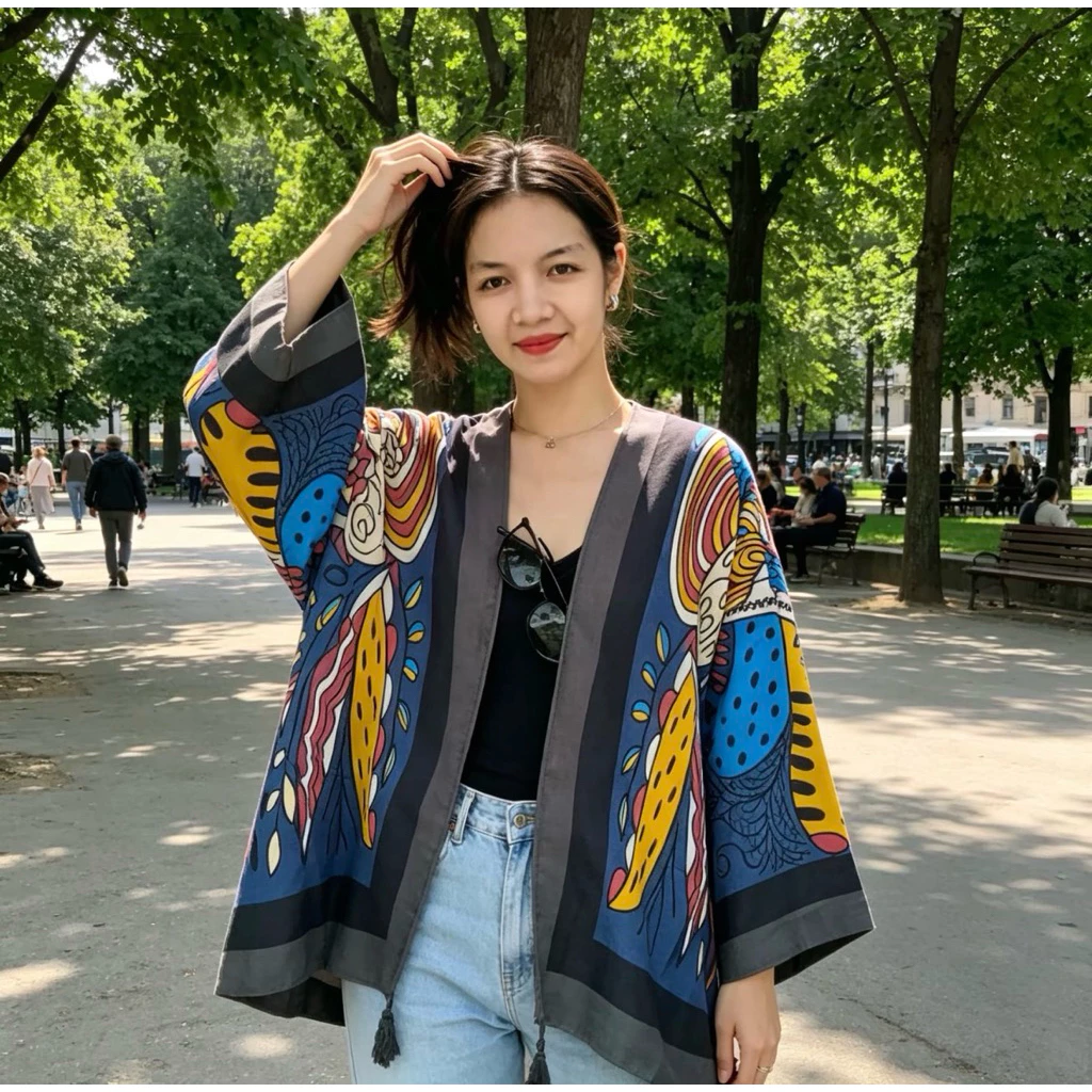 เสื้อคลุมผ้าเนื้อดี ลายหรู ดีเทลเนี้ยบทุกมุม ใส่แมทช์กับกางเกงขายาวสีขาวยิ่งดูสวยสง่า💖