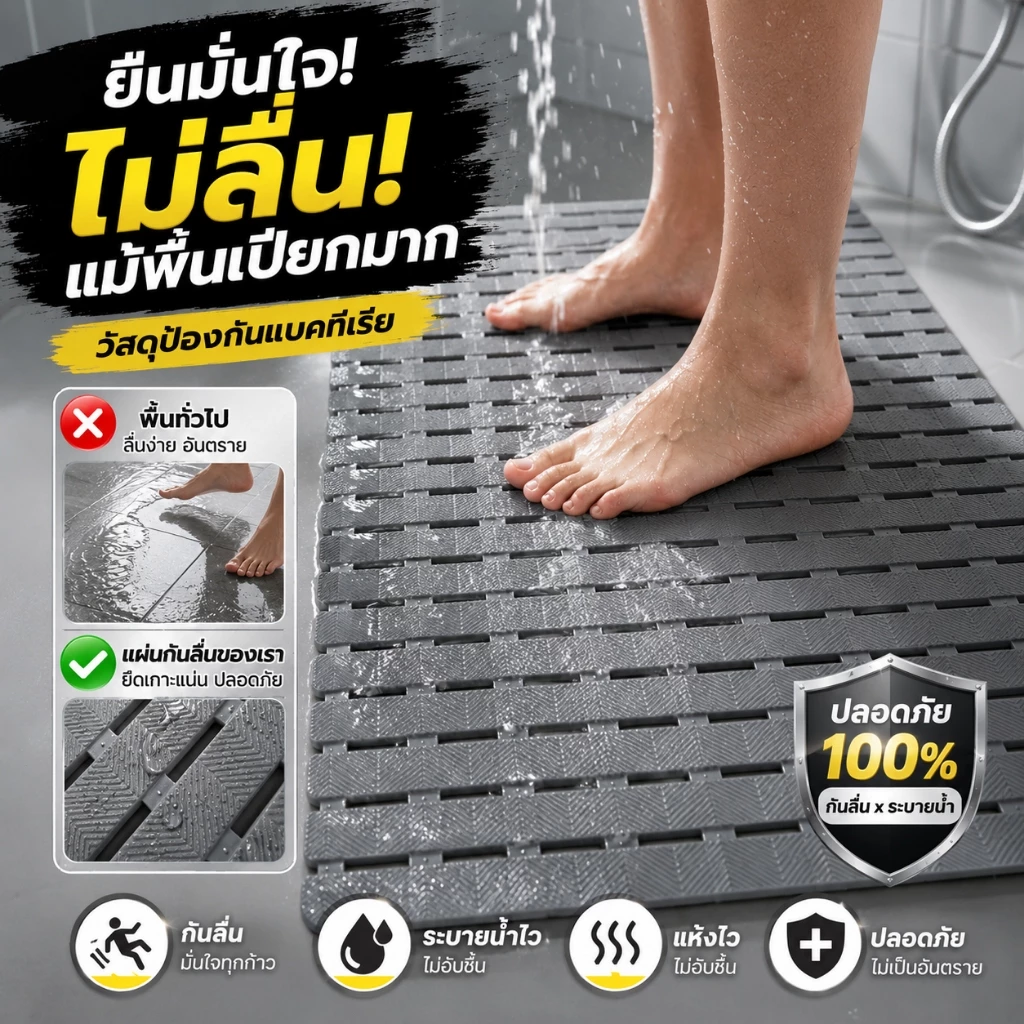 แผ่นกันลื่น แผ่นกันลื่นห้องน้ํา แผ่นรองพื้นกันลื่น กันลื่น ยางกันลื่น PVC พรมเช็ดเท้าซับน้ําได้ดี ยางกันลื่นในห้องน้ํา