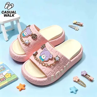 ⚡ฮิตใหม่มาแรง✨ ส่งเร็วจากไทย🚚รองเท้าแตะเด็กผู้หญิงลายหมีน่ารักประดับโซ่คริสตัล🧸เหมาะฤดูร้อน ชายหาด กิจกรรมกลางแจ้ง