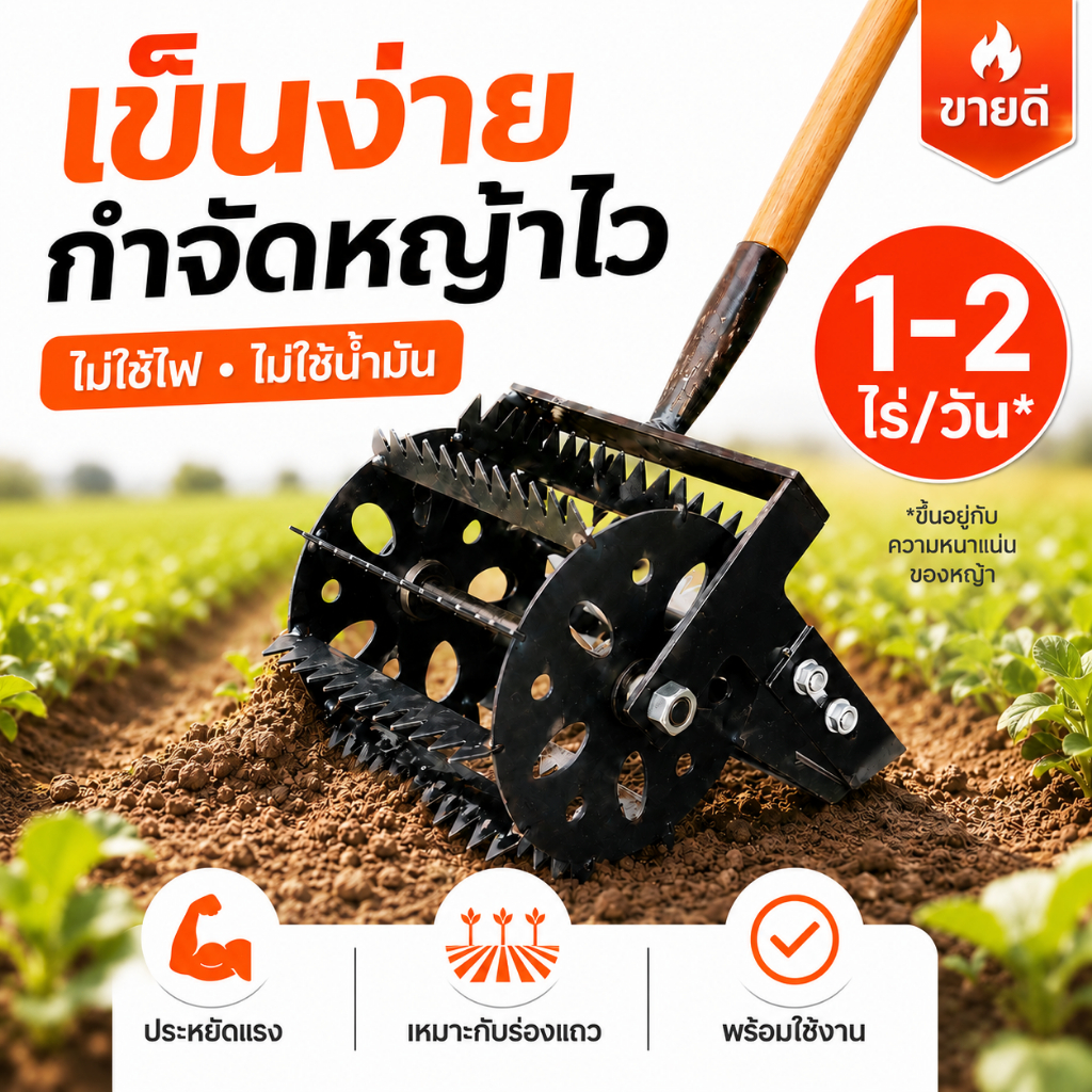 เครื่องกำจัดวัชพืชแบบล้อ ลูกกลิ้งพรวนดิน รุ่นใหม่ 2026 คมทนทาน ประหยัดแรง ใช้งานง่าย ขายดี