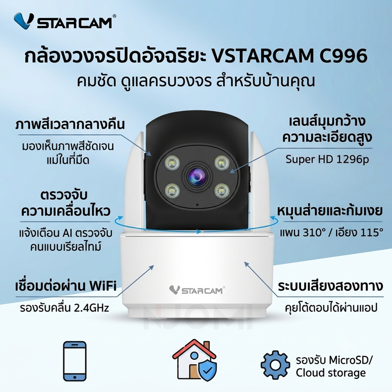 VSTARCAM C994 CS996 SUPER HD 1296P 3MP WiFi กล้องวงจรปิด พูดคุยโต้ตอบได้ Indoor AI Security Camera