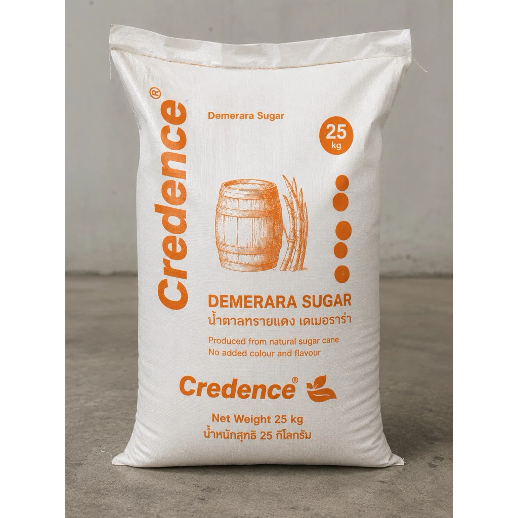 [ยกกระสอบ25ถุง] น้ำตาลทรายแดง Credence Demerara Sugar 1กก.X25ถุง