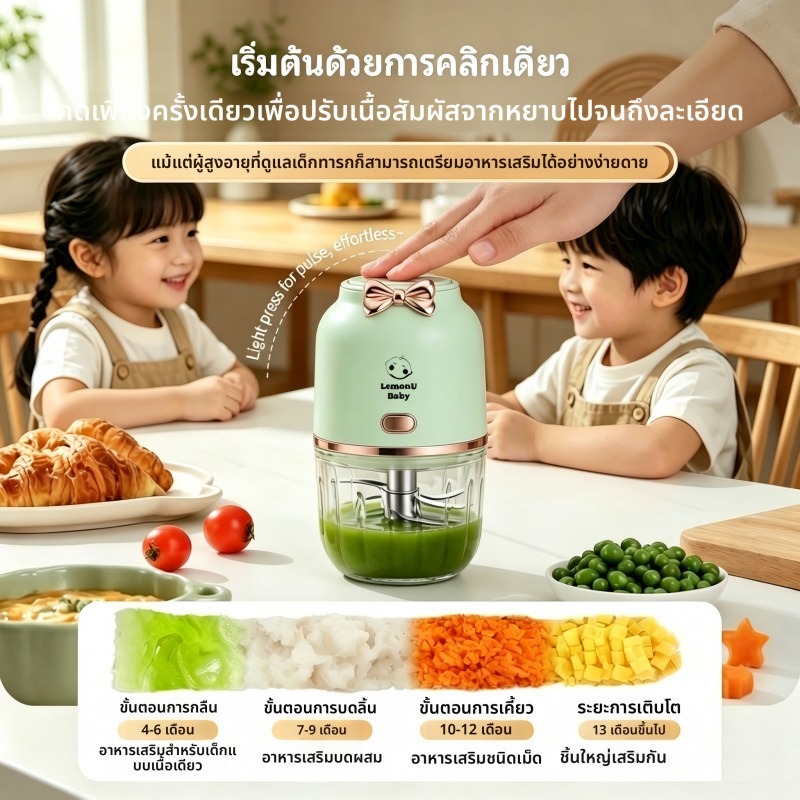 เครื่องบดอาหารเด็ก 316 เหล็ก เครื่องปั่นอาหารเสริมเด็กอ่อน 12 มีด บดละเอียด นุ่มนวล ปลอดภัย สำหรับทารก