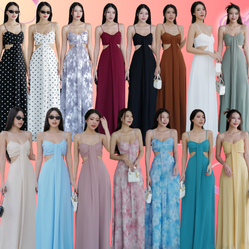 CHILL 🧸 Tag INTUON เดรสยาวสายเดี่ยวเว้าเอว สวยปังมีระดับ เนื้อผ้าชีฟองเกรดพรีเมี่ยม