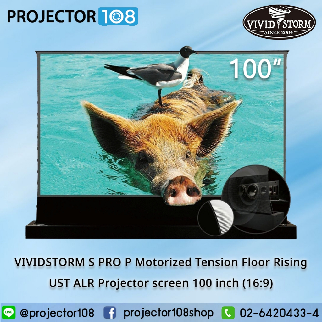 VIVIDSTORM S PRO P MOTORIZED TENSION FLOOR RISING UST ALR PROJECTOR SCREEN 100 INCH (Black)