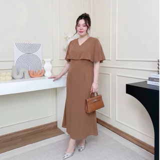 เดรสยาวสาวอวบอ้วนออกงาน สีชมพู/เบจน้ำตาล/ดำ/เขียวมิ้น/ฟ้าคราม/กรม/ขาว/น้ำตาลวอลนัท
