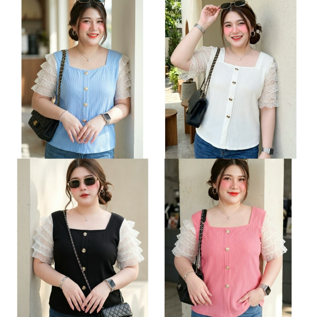 เสื้อแขนลูกไม้ สาวอวบอ้วนไซส์ใหญ่ ใส่ไปวัดทำบุญ ใส่งานแต่ง งานบวช อก48-60นิ้ว