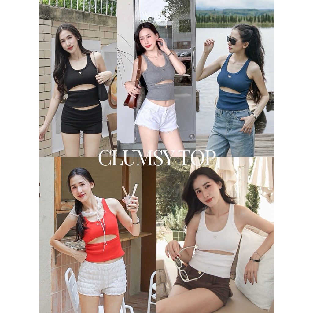 Wealthy Clumsy Top เสื้อกล้ามเว้าหน้า ช่วงหน้าที่เว้าช่วยพรางหุ่นเก็บสัดส่วนได้ดีมาก ทำให้ดูผอมเพรียว