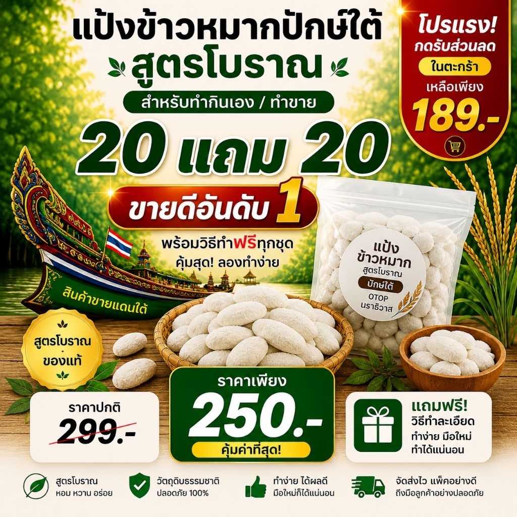 เม็ดแป้งข้าวหมากปักษ์ใต้ สูตรโบราณ พร้อมส่ง