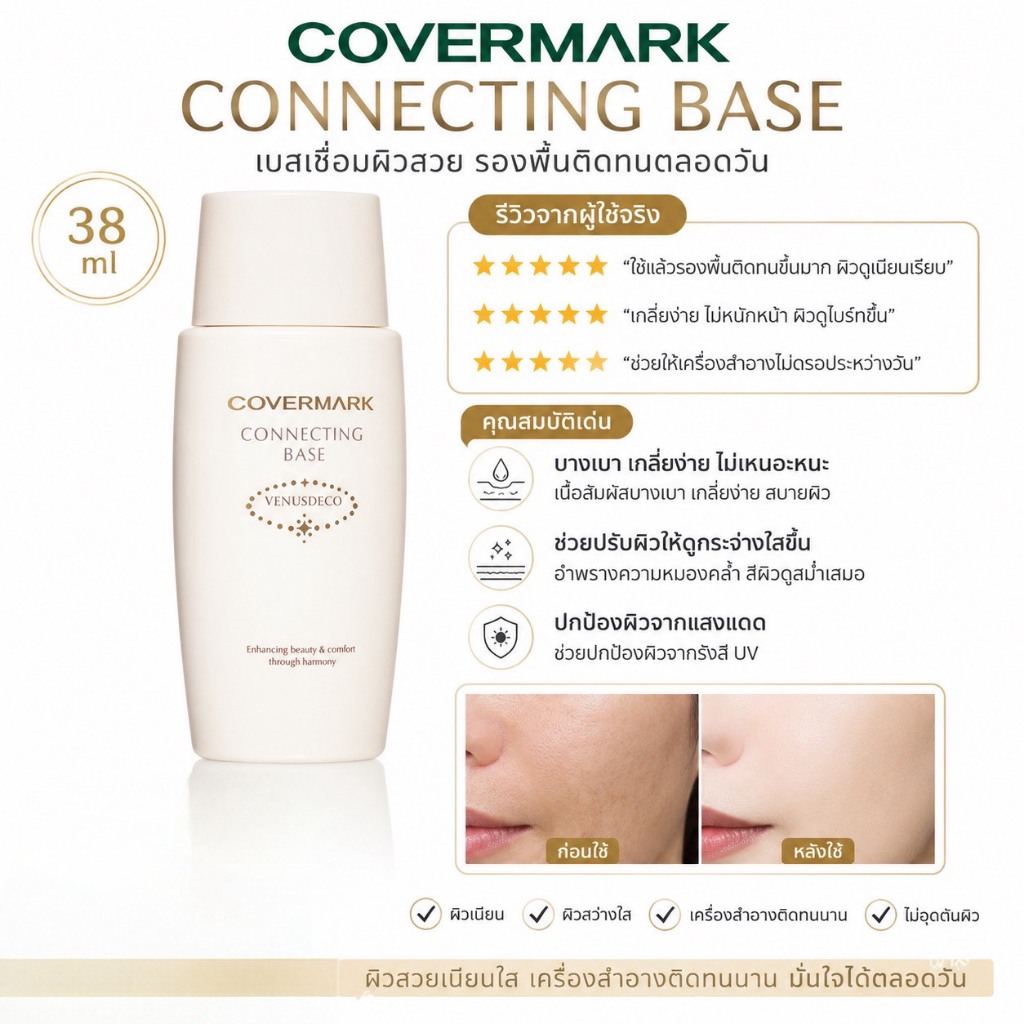 ❤️ไม่แท้คืนเงิน❤️ Covermark Connecting Base 38 ml.ครีมทาก่อนลงรองพื้น