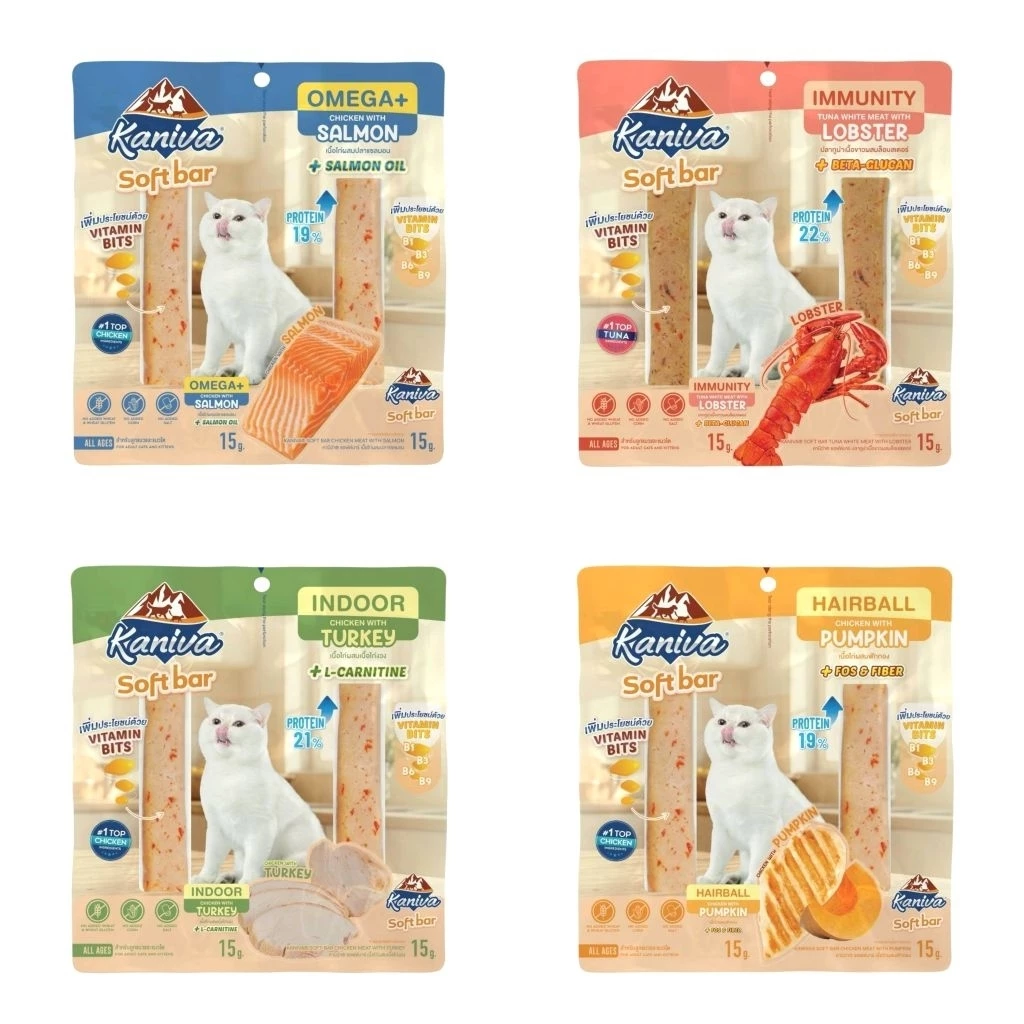 ขนมแมว Kaniva Soft Bar กล่อง 12 แพ็ค โปรตีนสูง 19% สำหรับแมวทุกวัย
