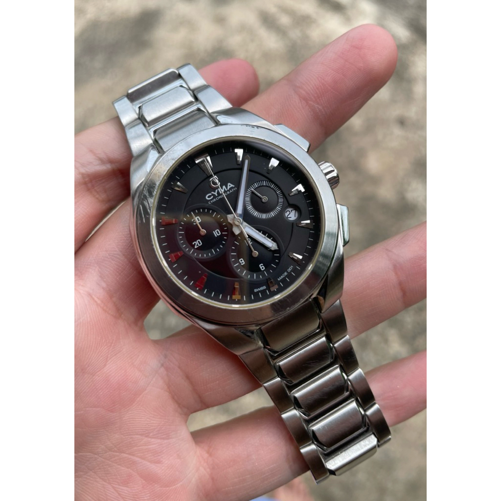 CYMA พร้อมโอน 3900.- Le locle Chronograph 40mm(ไม่รวม) Quartz Swiss Black Dial 🇨🇭มีกล่องใบ