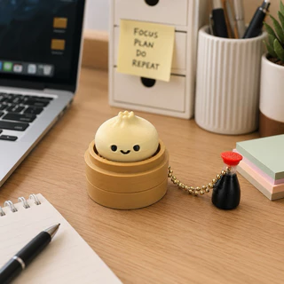 Xiao Long Bao Clicker พวงกุญแจกดเล่น คลิกเกอร์ เสี่ยวหลงเปา Kawaii ของเล่นคลายเครียด 3D Printed พร้อมพวงกุญแจซอสโชยุ
