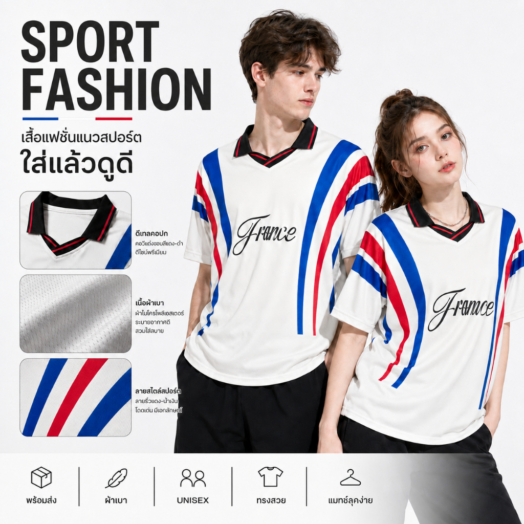 เสื้อฟุตบอล FRANCE ฉบับ formd มินิมอล งานปักคมๆ แน่นๆ ทีมตราไก่ ของท่านเป้ ส่งจากไทย สินค้าตรงปก