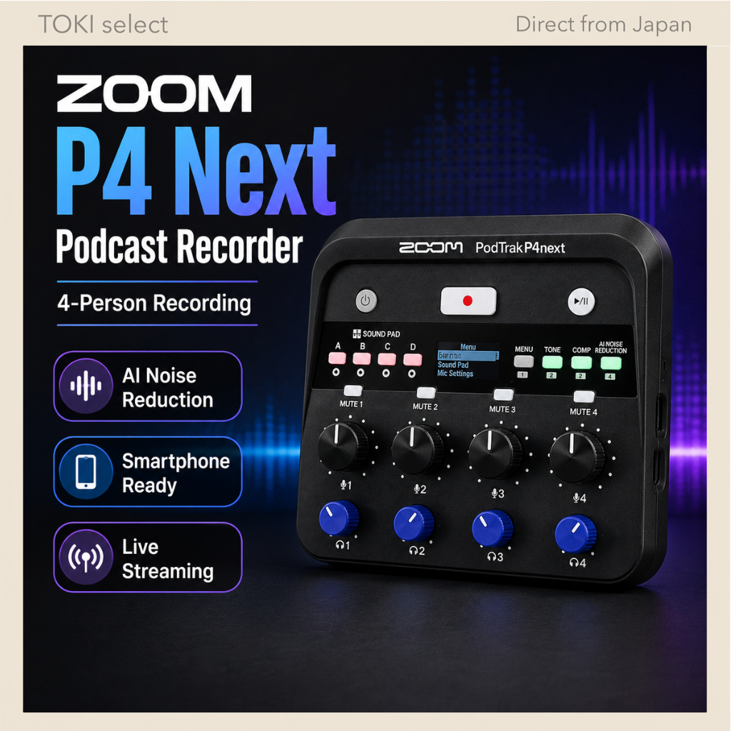 ZOOM P4 Next Podcast Recorder AI Noise Reduction 4 Person Recording Smartphone Streaming