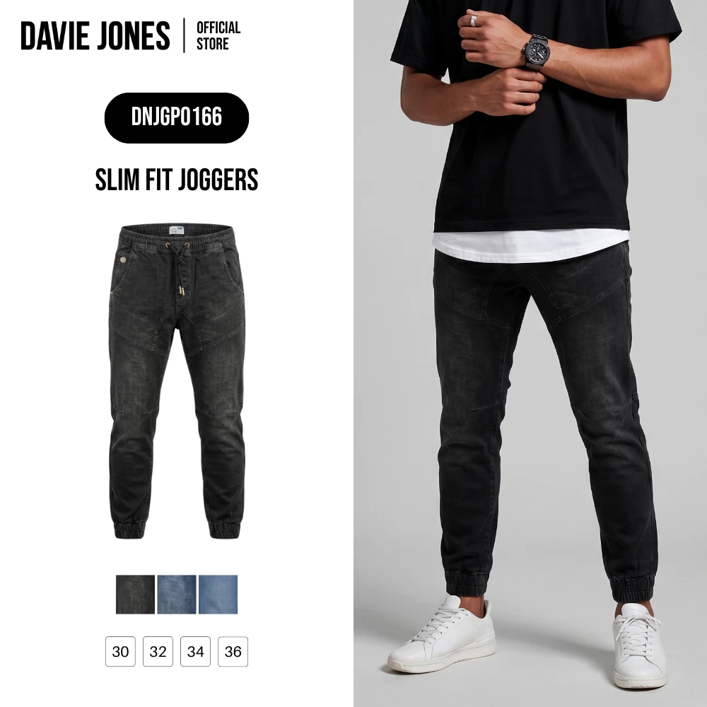 DAVIE JONES [BE FEARLESS] กางเกงจ็อกเกอร์ผู้ชาย Slim Fit Joggers สีดำ กรม น้ำเงิน GP0166