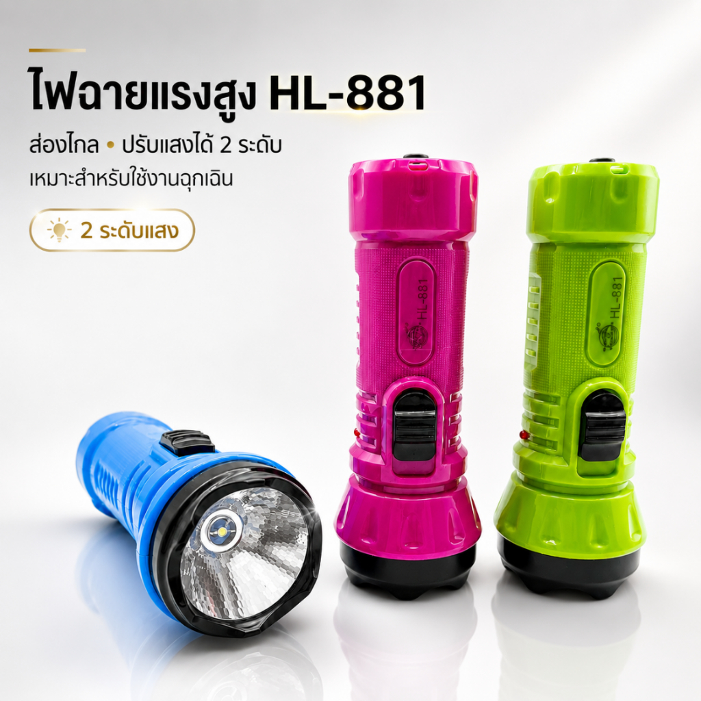 ไฟฉาย ไฟฉายฉุกเฉิน ไฟฉายแรงสูง ไฟฉายส่องสว่างไกล ปรับความสว่างได้ 2 ระดับ HL-881 พร้อมส่ง