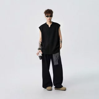 💥BecoolMan💥เสื้อยืดฤดูร้อน ผ้าลายริ้ว คอวี รุ่นบาง แขนกุด เย็น ระบายอากาศได้ดี หลวมสบาย รุ่นสำหรับทั้งชายและหญิง