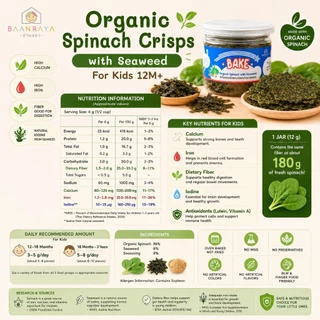🏆ตัวช่วยลูกทานผัก🔥 ผักโขมออแกนิค อบกรอบ Organic Spinach Crisps 12M+ ผสมสาหร่าย ขนมเด็ก BLW High Calcium Iron Baan Raya