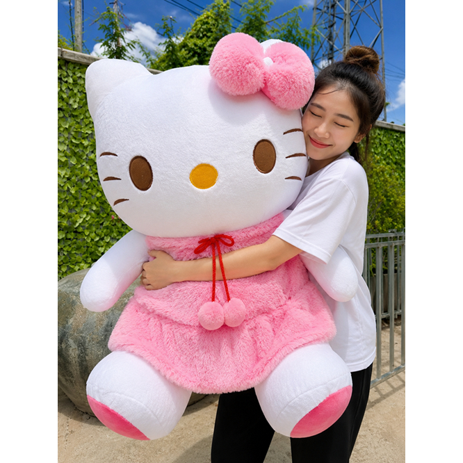 ตุ๊กตาคิตตี้ขนปุย(กระโปรงขนยาว)น่ารัก สีละมุน ขนปุยตัวใหญ่ 1เมตร สินค้าพร้อมส่ง นะคะ ชมพู น่ารัก