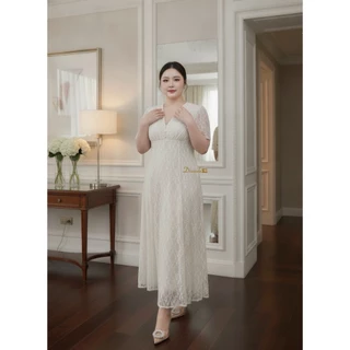 Dz370-Elysian Lace MaxiDress'เดรสยาวลูกไม้สีครีมสวยหรูใส่ออกงาน